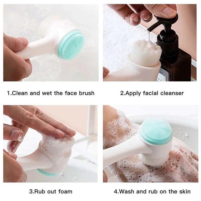 Double Sided Silicone Facial Cleansing Soft Manual Exfoliating Brush