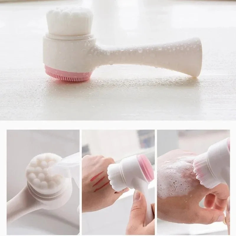 Double Sided Silicone Facial Cleansing Soft Manual Exfoliating Brush