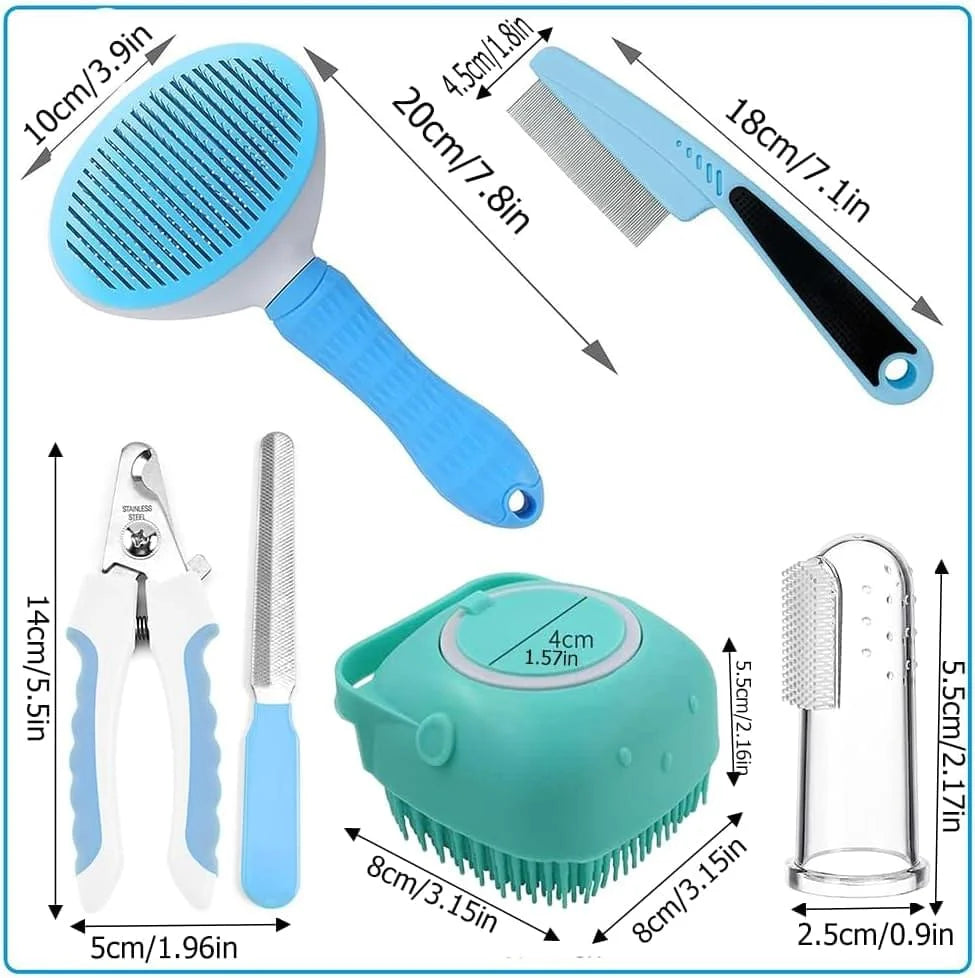7-Piece Pet Grooming Kit for Dogs & Cats – Deshedding Brush, Nail Clipper, Flea Comb & More