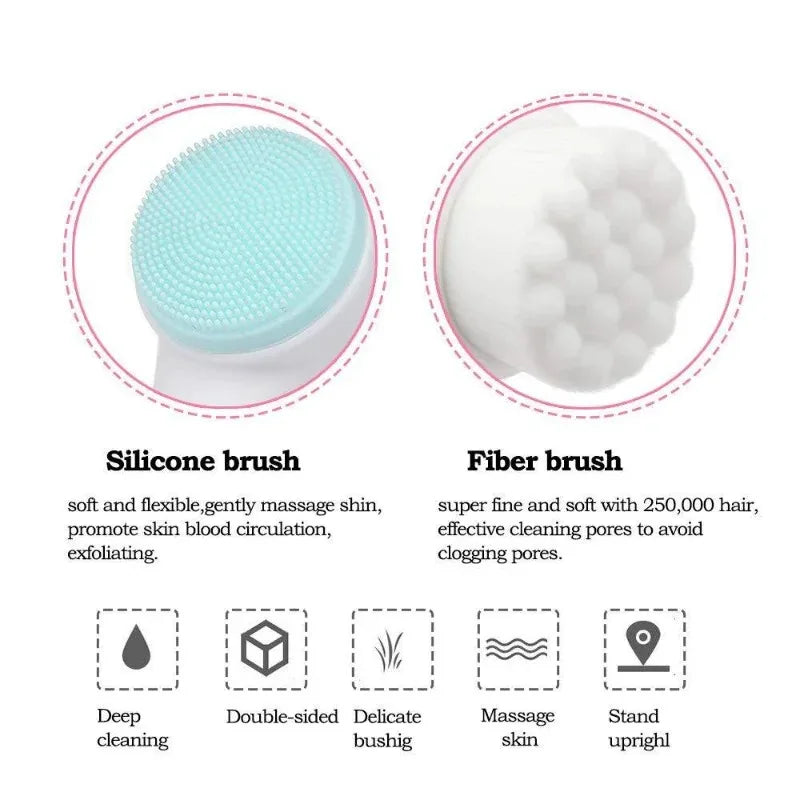 Double Sided Silicone Facial Cleansing Soft Manual Exfoliating Brush
