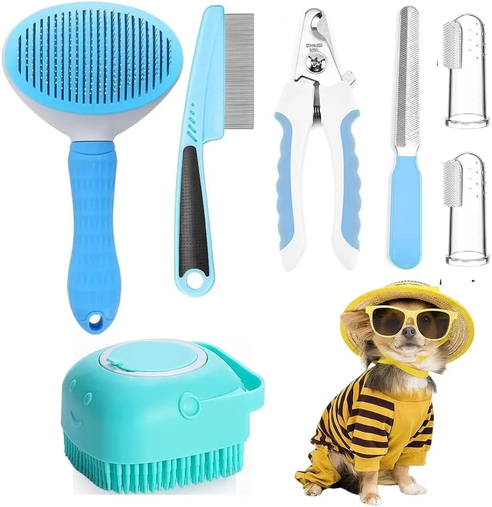 7-Piece Pet Grooming Kit for Dogs & Cats – Deshedding Brush, Nail Clipper, Flea Comb & More